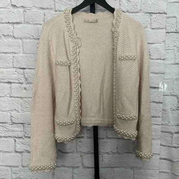 Alice + Olivia Noella Knit Jacket with Pearls - Picture 1 of 3